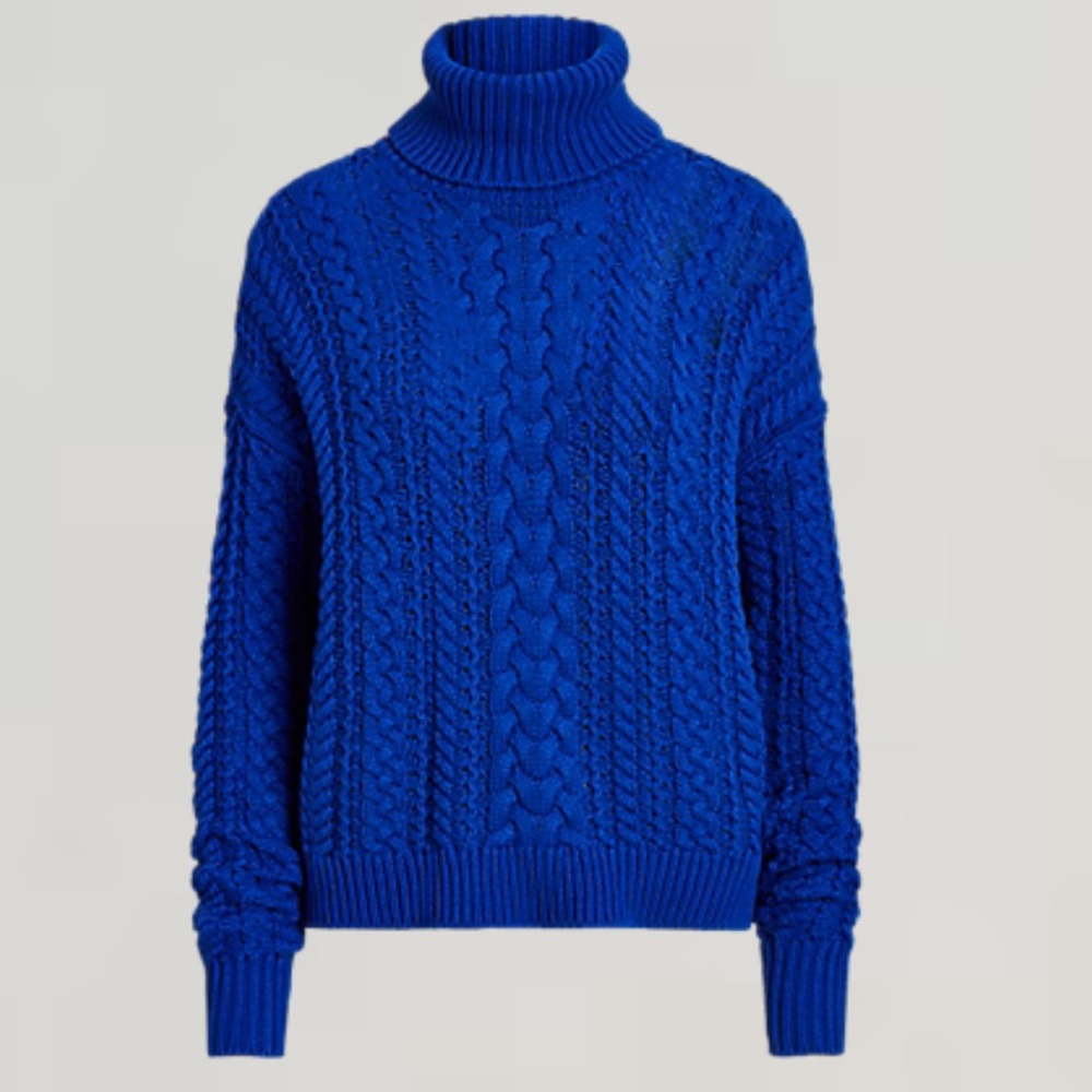 Lauren Ralph Lauren Women's Cable-Knit Cotton-Blend Turtleneck Royal Blue XS